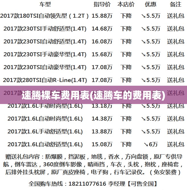 速腾裸车费用表(速腾车的费用表) 速腾裸车费用表(速腾车的费用表)